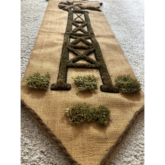 Vintage Windmill Burlap Wall Hanging Textile Wall Art 40 Inch Farmcore Farmhouse - Picture 2 of 6